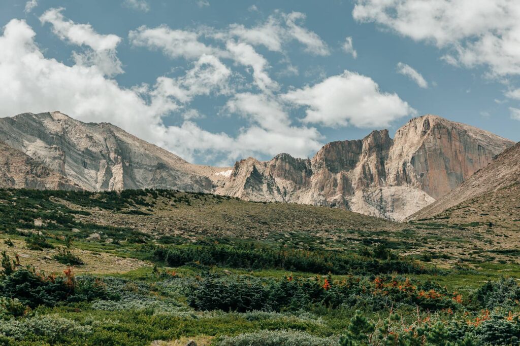 A Rocky Mountain National Park landscape of Long's Peak in Colorado.